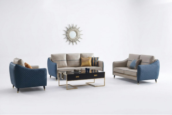 Blo-Béisch Sofagarnitur 3+2 Liederstill Set Design Polstercouchen Deko Miwwelen