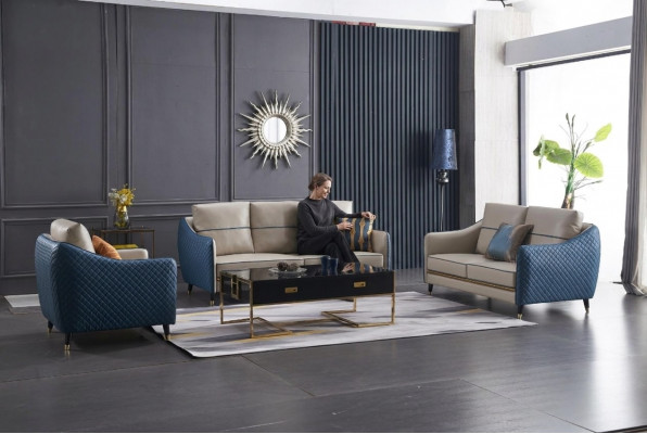 Design Klassiker Chesterfield Grouss XXL 3-Sëtzer Couch Lieder Textil Sofaen