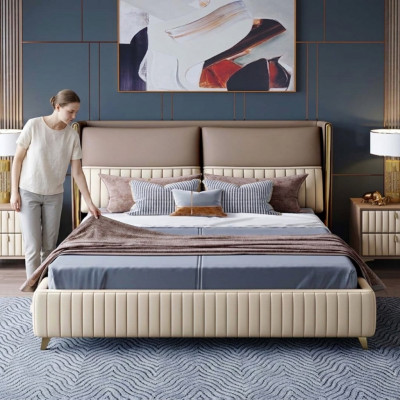 Bett 3-delig Schlofzëmmer Set Design Modern Luxus Schlofzëmmer Nuetsschaf.