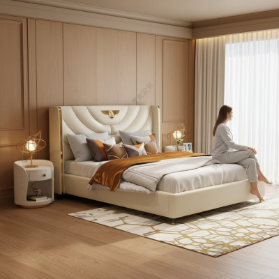 Schlofzëmmer Bett Nuetsdëscher 3 Deeler. Set Design Luxus Better Holz Duebelbett NEI