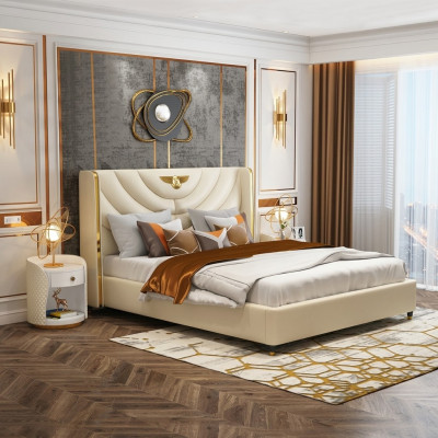Schlofzëmmer Bett Nuetsdëscher 3 Deeler. Set Design Luxus Better Holz Duebelbett NEI