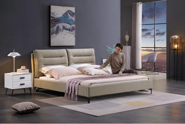 Miwwelen Better Duebelbett Schlofkummer Luxus Duebelbett Beige Hotel Ariichtung