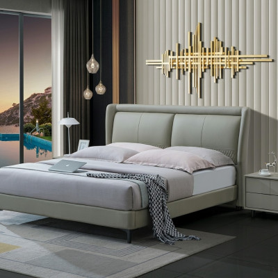 Duebelbett Schlofzëmmer Better Luxus Miwwelen Duebel Bett Beige Hotel Ariichtung