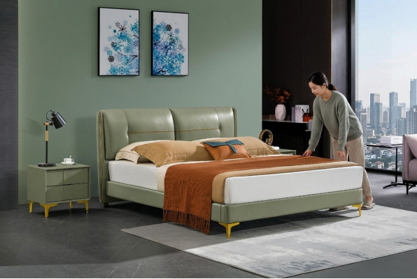 Schlofkummer Set Bett Nuetsdësch Design Modern Luxus Better Lieder 3 Deeler.