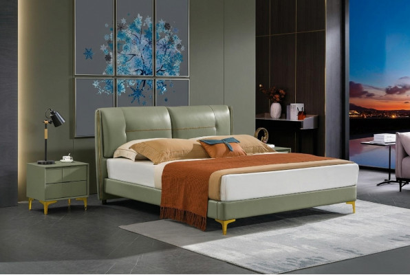 Schlofkummer Set Bett Nuetsdësch Design Modern Luxus Better Lieder 3 Deeler.