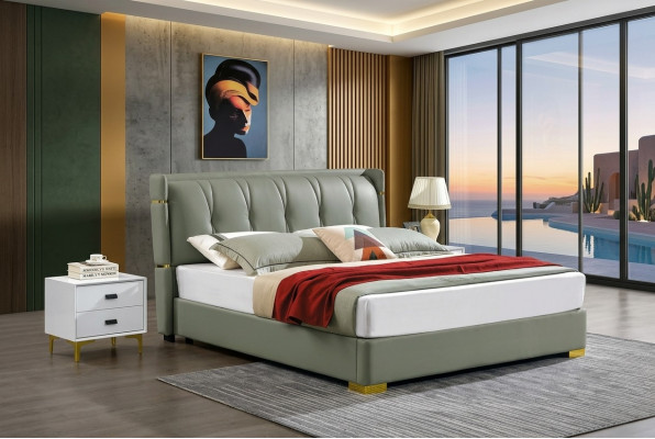 Design Bett 2x Nuetsdësch 3 teileg Schlofzëmmer Set Luxus komplett Garnitur Nei