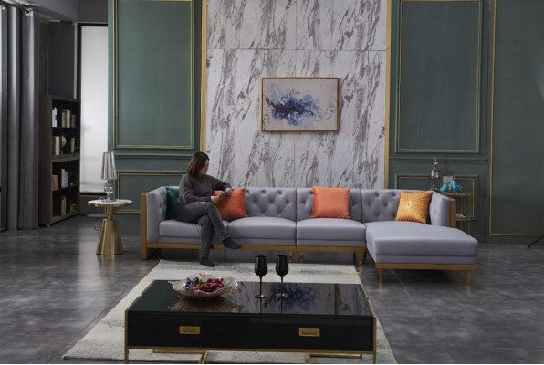 Wunnlandschaft Ecke Sofa L-Form Couch Sëtz Polster Set Garnitur Sofa Luxus Miwwelen