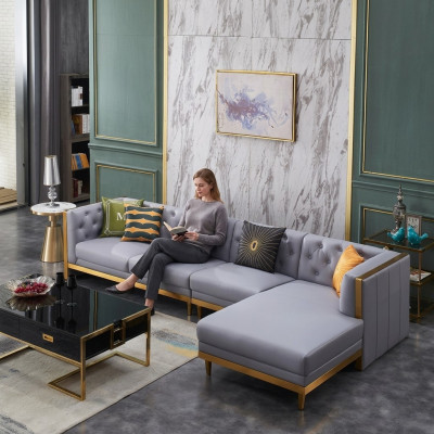 Eck-Couch Couch Canapé Lieder-Couch Wohnlandschaft Luxus Miwwelen L-Form