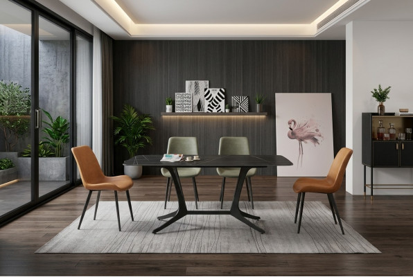 Iesszëmmer Luxus Dësch Colonnen Dëscher Grupp 5tlg. Set Garnitur Lehnstull