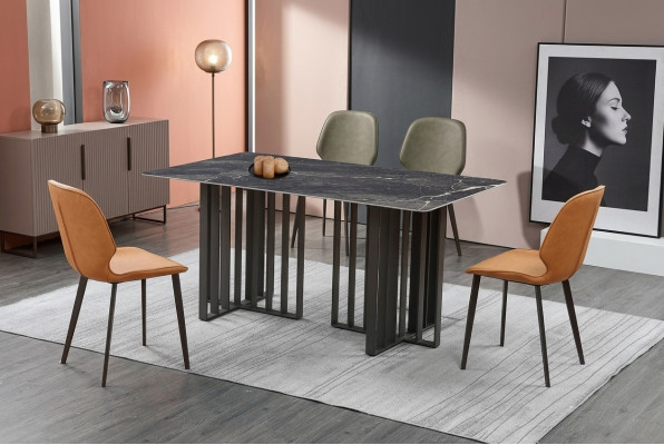 Luxus Iessdësch Edelstol Marmor-Imitatioun Steen Dësch Iesszëmmer 180x90cm