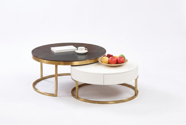 Set 2x Canapé-Table Kaffisdësch Bäistellbësch Dekor Designer Wunnzëmmertësch
