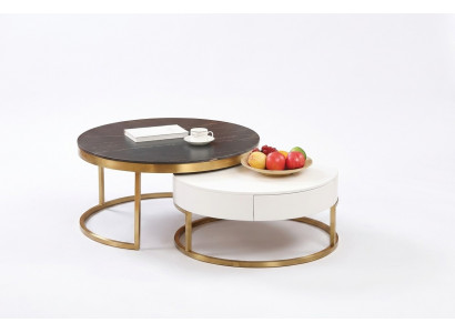 Set 2x Canapé-Table Kaffisdësch Bäistellbësch Dekor Designer Wunnzëmmertësch