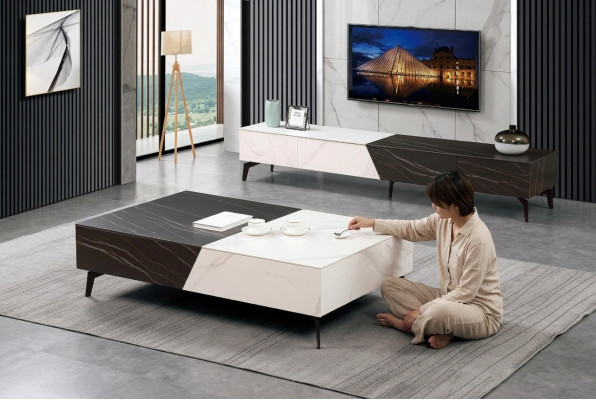 Couchtisch Sideboard 2tlg Wunnzëmmer Miwwelen Dësch Lowboard Schiefwänn Kommode