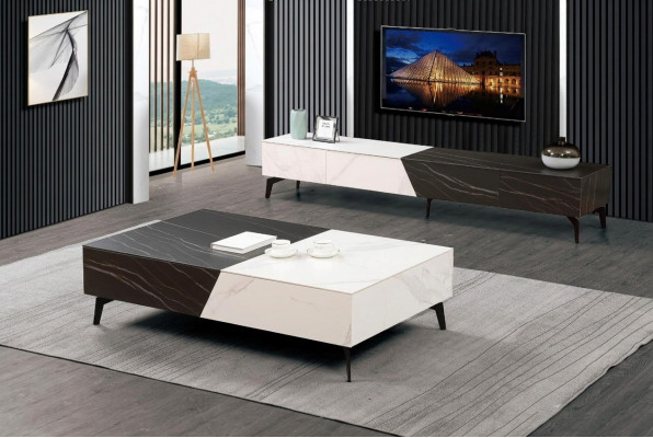 Couchtisch Sideboard 2tlg Wunnzëmmer Miwwelen Dësch Lowboard Schiefwänn Kommode