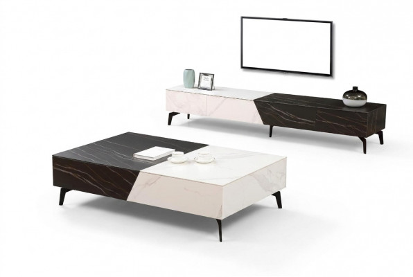 Couchtisch Sideboard 2tlg Wunnzëmmer Miwwelen Dësch Lowboard Schiefwänn Kommode
