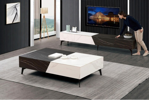 Holzdësch Dësch Couchdësch Niewendësch Sofa Design Wunnzëmmer Héichglanz 130x80