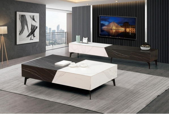 Holzdësch Dësch Couchdësch Niewendësch Sofa Design Wunnzëmmer Héichglanz 130x80