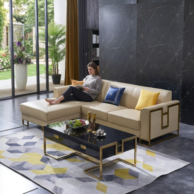 Sofa Ecksofa L Form Sesselen Dësch Hocker Ecksofa Polster 2-tlg. Nei