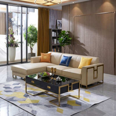 Sofa Ecksofa L Form Sesselen Dësch Hocker Ecksofa Polster 2-tlg. Nei