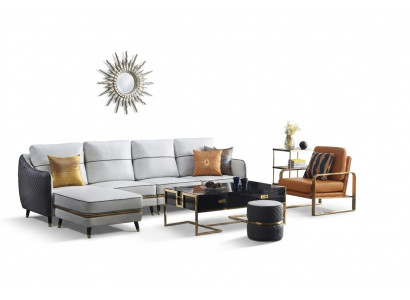 Moderne Canapé Ecksofa L Form Dësch Pouf Ecksofa Polster Pouf
