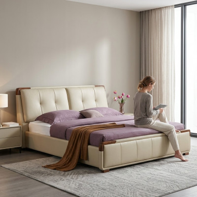 Design-Schlofzëmmer, 3-Teile Set: Bett, Nuetsdësch, Klassesch Luxus Better-Set Miwwelen