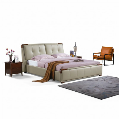 Design-Schlofzëmmer, 3-Teile Set: Bett, Nuetsdësch, Klassesch Luxus Better-Set Miwwelen