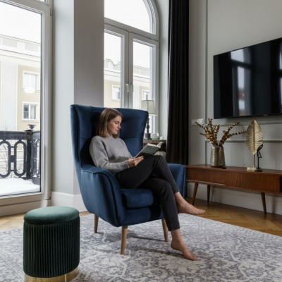 Club Lounge Designersessioun Lehnstull Polstersofa 1 Sëtz Fernseh Neit Textil