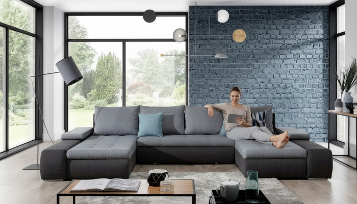 Wunnlandschaft Luxus Canapé Couch Garnitur Eckcanapé Textil Couchen Canapéën Miwwelen Neit