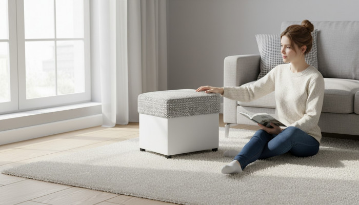 Hocker Pouf Fousserstellung Miwwelen Wunnen Sëtzbéngke Sëtz Textil Gro