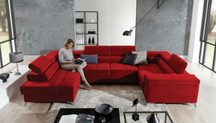 U-Form Ecksofa Stoff Sëtz Garnitur Designer Wunnlandschaft Textil Couch Sofa Neit