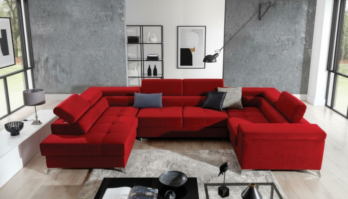U-Form Ecksofa Stoff Sëtz Garnitur Designer Wunnlandschaft Textil Couch Sofa Neit