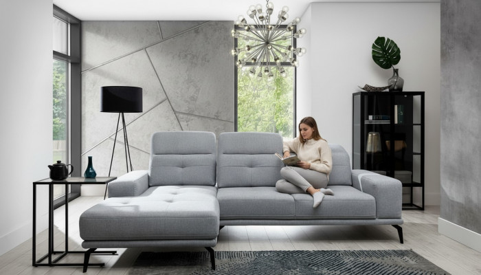 L-Form Ecksofa Stoff Sëtz Garnitur Designer Wunnlandschaft Textil Couch Sofa Nei