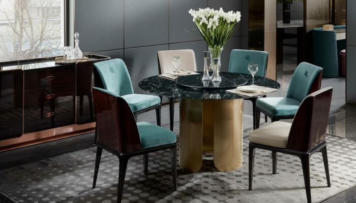 Stull Set Iesszëmmer Hellblo Stull 4x Lehnstull Modern Design Miwwel Luxus Still