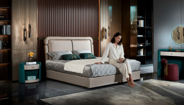 Bett Schlofkummer Beige Duebelbett Liederbett Modernen Design Miwwelen Holz
