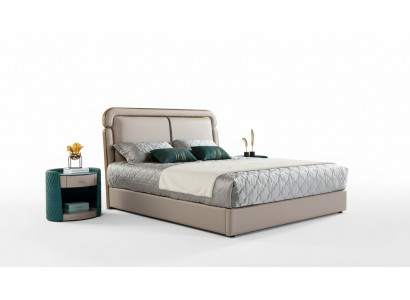 Bett 2x Nuetsdësch Beige Schlofkummer Modern Design Miwwelen Holz Luxus