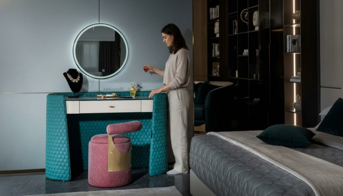 Schminktisch Türkis Holz Lieder Schlofkummer Konsolen Dëscher Design Schmink Luxus