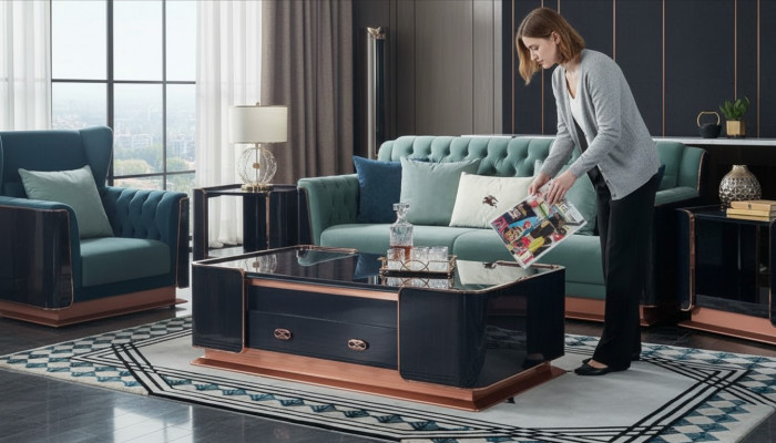 Couchtisch Holz Brong Edel Dëscher Modernen Design Miwwelen Luxus Wunnzëmmer