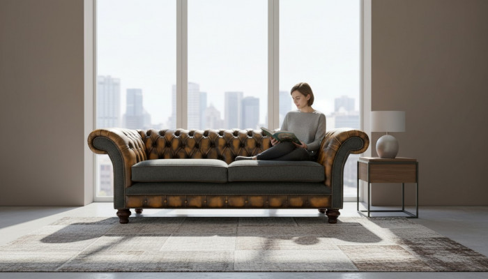 Chesterfield Giel Lieder Designer Modern Design Miwwelen Luxus Wunnzëmmer 3Sëtzer