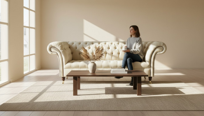 Chesterfield Crème Textil Wunnzëmmer Nei Kreativ Modern Design Miwwelen Luxus Canapé