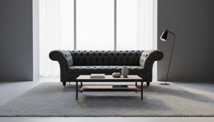 Chesterfield 3 Sëtz Textil Donkelschof Moderne Design Sofaen Sofa Miwwelen Designer