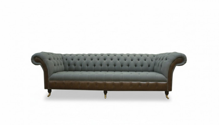 Chesterfield 4 Sëtzer Gro Stoff Wunnzëmmer Design Polstersofa Grouss Textilmöbel