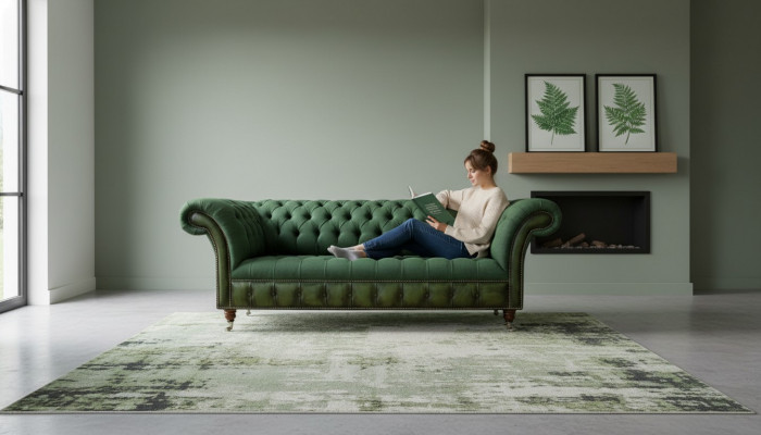 Chesterfield 3 Plaz Donkelgréng Wunnzëmmer Design Couchen Gepolstert Sofa Textil