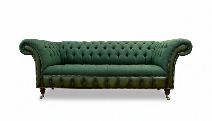 Chesterfield 3 Plaz Donkelgréng Wunnzëmmer Design Couchen Gepolstert Sofa Textil