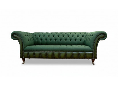 Chesterfield 3 Plaz Donkelgréng Wunnzëmmer Design Couchen Gepolstert Sofa Textil