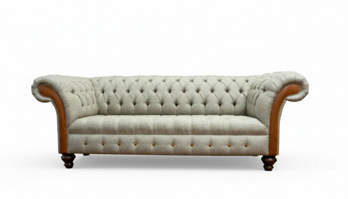 Chesterfield 3 Sëtzer Beige Wunnzëmmer Design Couchen Polstersofa Sofen Textil