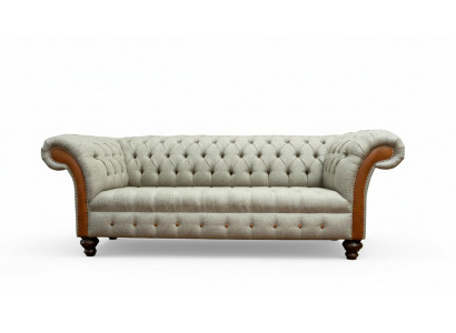 Chesterfield 3 Sëtzer Beige Wunnzëmmer Design Couchen Polstersofa Sofen Textil