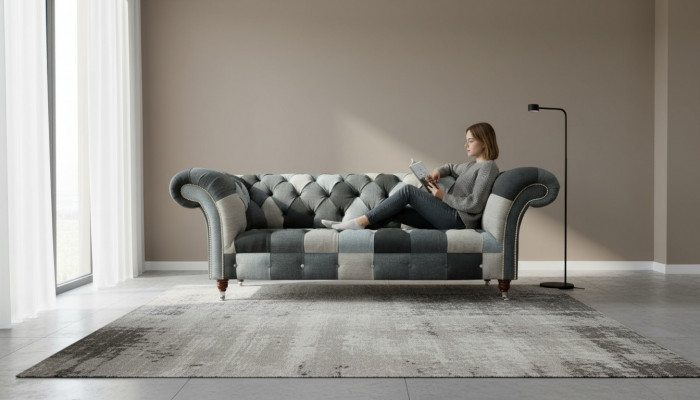 Dräi-Sëtz-Stéck Wunnzëmmer Design Couche Polstersofa Sofae Samt Stoff Chesterfield