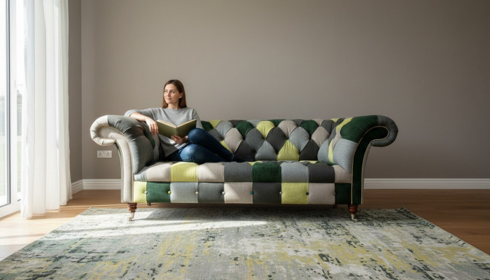 Chesterfield 3-Sëtz méi-faarweg Wunnzëmmer Design Canapé Sofa Designer Miwwelen