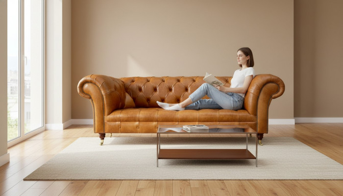 Chesterfield 3-Sëtz Couche Nossbroot Modernen Design Lieder Sofa Kreativ Miwwelen