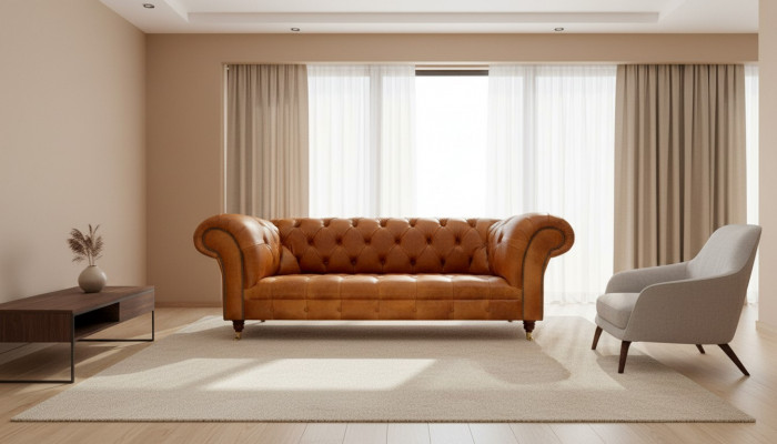 Chesterfield 3-Sëtz Couche Nossbroot Modernen Design Lieder Sofa Kreativ Miwwelen